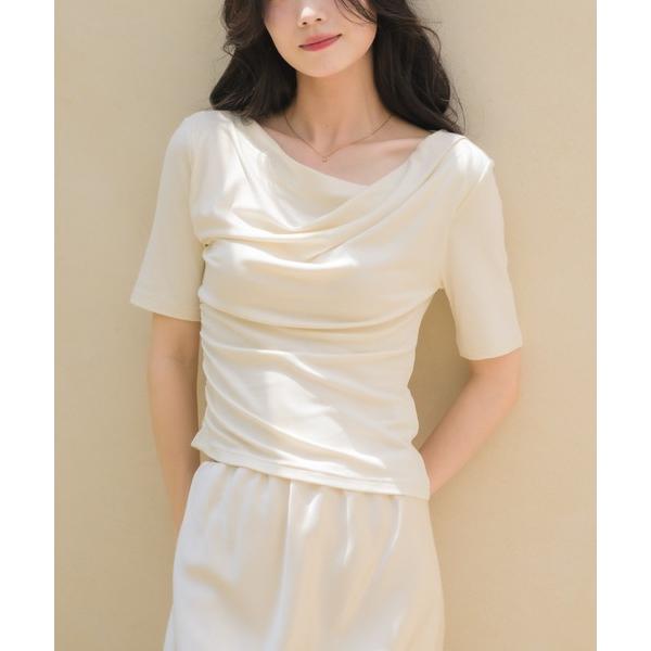 tシャツ 半袖 「税込3，960円？！ベストセラーアイテムから待望の半袖ver.が登場！」オフショルドレープカットトップス レディース