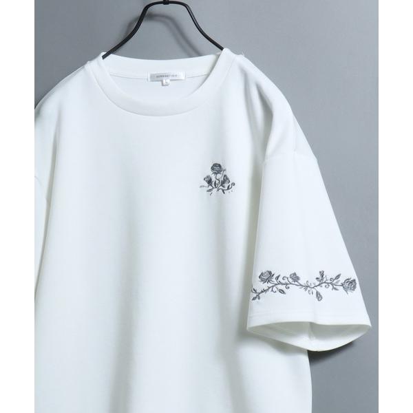 tシャツ 速乾 Ponte Floral Chest ＆ Sleeve Embroidery T-Shirt / ポンチ 「接触冷感 吸汗速乾」胸袖フラワー刺繍 半袖Tシャツ メンズ レディース ユニセ…