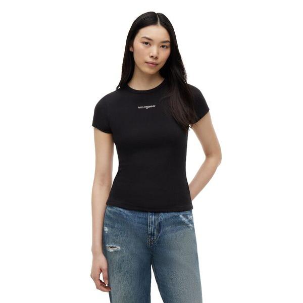 tシャツ 半袖 スリムスクリプトリブショートスリーブTシャツ レディース