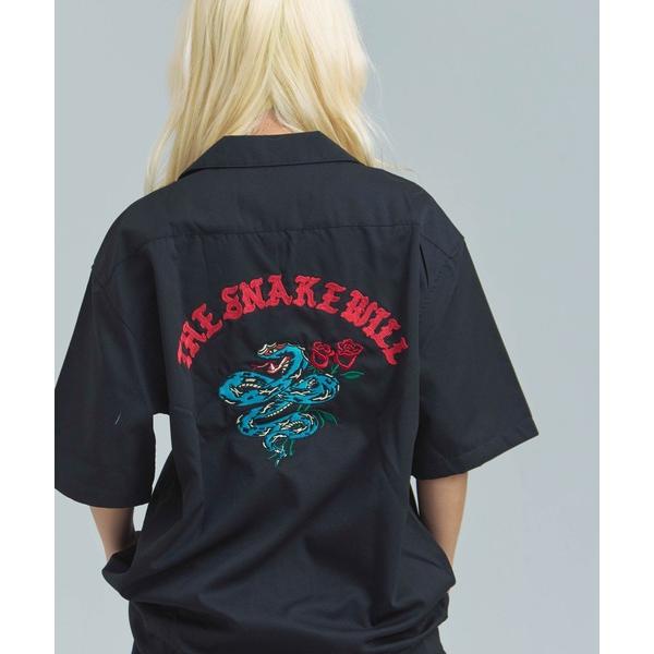 シャツ 半袖 Alcarza バック刺繍ボーリングシャツ メンズ レディース