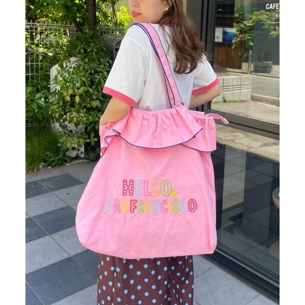 トートバッグ 大きめ 「HELLO.SANFRANCISCO/ハローサンフランシスコ」フリル刺繍BIGトートバッグ レディース