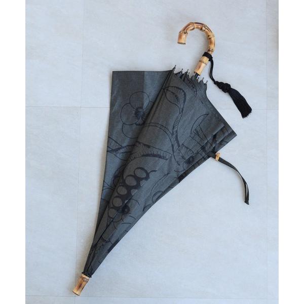 日傘 完全遮光 uvカット 傘 utatane×Kuovi 日傘 完全遮光100％ 長傘55cm オーチャード×シャンブレーバンブー タッセル付