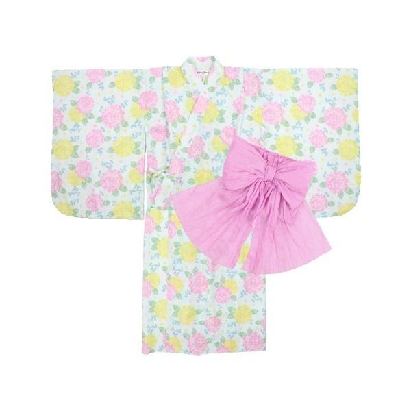 甚平 浴衣 「WEB限定」「140〜160cm」あじさい柄浴衣・帯セット キッズ 子供 女の子