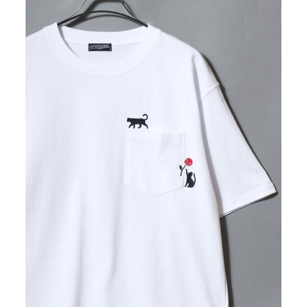 アロハシャツ tシャツ Short-Sleeve Embroidered Chest Pocket Tee / 胸ポケット刺繍半袖Tシャツ 花 猫モチーフ メンズ レディース トップス