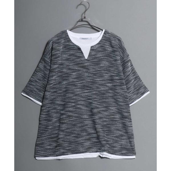 ヘンリーネック アロハシャツ tシャツ Faux Layered Key-Neck Tee / フェイクレイヤード キーネック 半袖Tシャツ メンズ トップス カットソー ムジ 無地T
