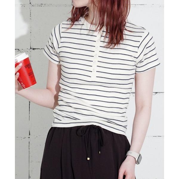ヘンリーネック tシャツ 半袖 02”「Robert P. Miller」パックT パネルリブ ヘンリーネック Tシャツ レディース