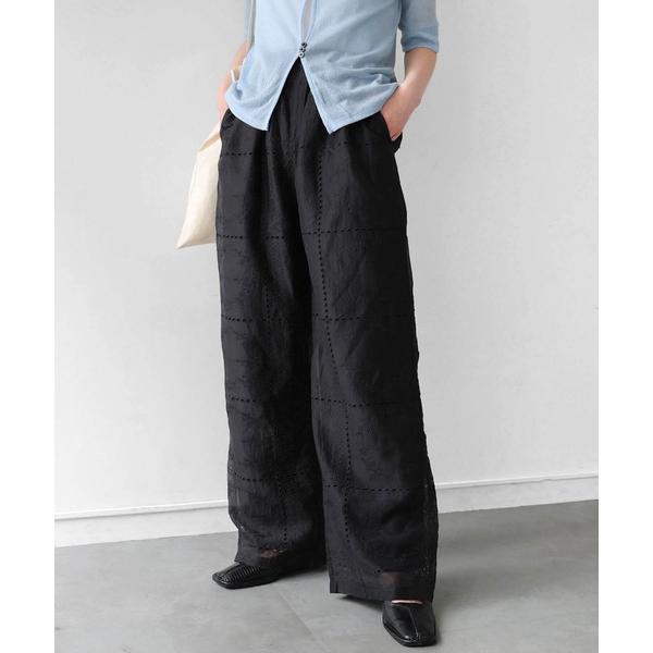 ワイドパンツ パンツ パッチワーク風刺繍イージーパンツ レディース