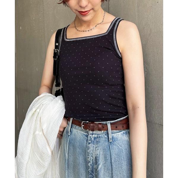 タンクトップ ノースリーブ 前後2WAYリブドットタンクトップ レディース