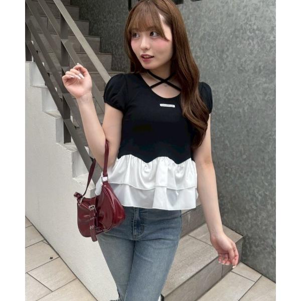 tシャツ 半袖 フリフリペプラムパフT レディース