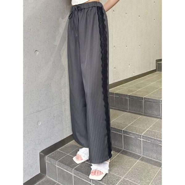 ワイドパンツ パンツ サイドレースラインパンツ　夏服 レディース