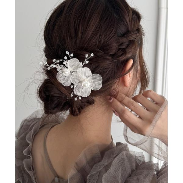 ヘアクリップ オーガンジーフラワーヘアクリップ