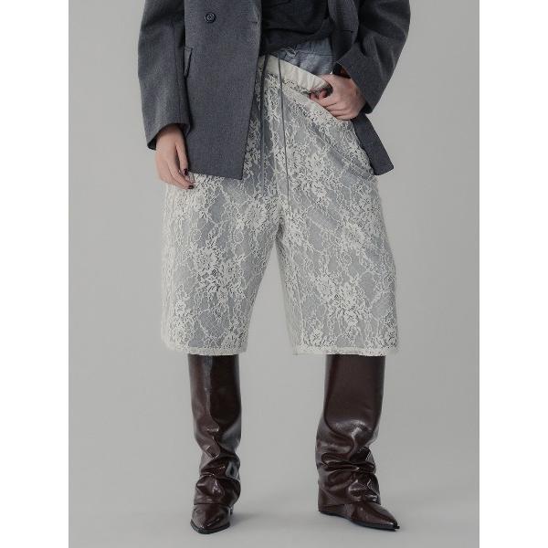 ワイドパンツ ハーフパンツ パンツ 短パン FRENCH TERRY×LACE HALF PANTS レディース