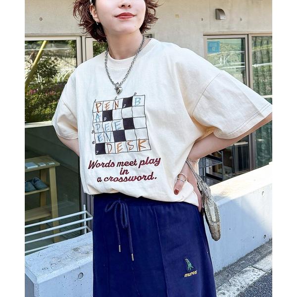 tシャツ 半袖 Words meet play in a crossword.刺繍TEE レディース