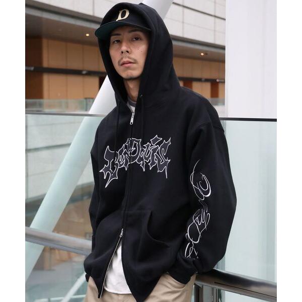 パーカー 裏起毛 「BEN DAVIS（ベンデイビス）」SPIKY LOGO ZIP HOODIE / ジップフーディ ツイルワッペン 刺繍 フロントロゴ 裏起毛 ストリート カジュア…