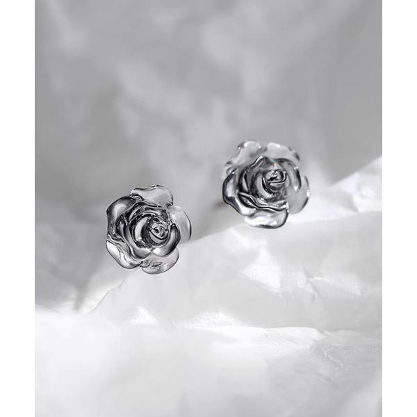 ピアス 「MASHIRO」クリアローズモチーフシルバーカラーピアス/ユニセックスY2K薔薇フラワー（MA/EK299） メンズ