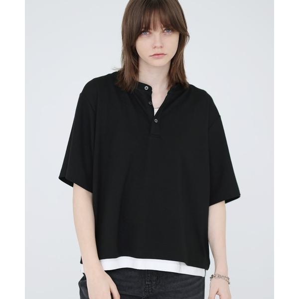ヘンリーネック tシャツ ドレープリブヘンリーネックハーフスリーブカットソー メンズ レディース