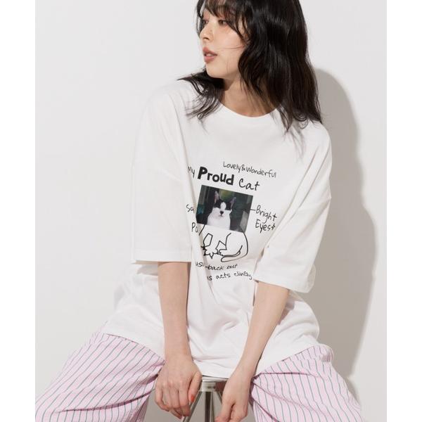 tシャツ 半袖 落書きネコプリントTEE レディース