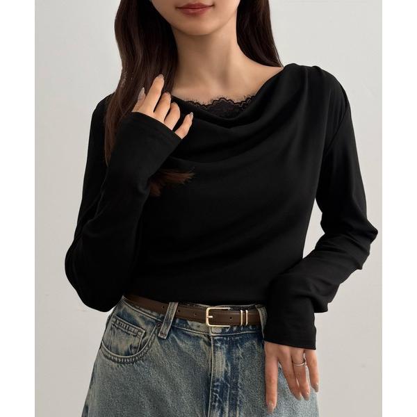 tシャツ ショルダーギャザードレープトップス+レース付きキャミソールセット レディース