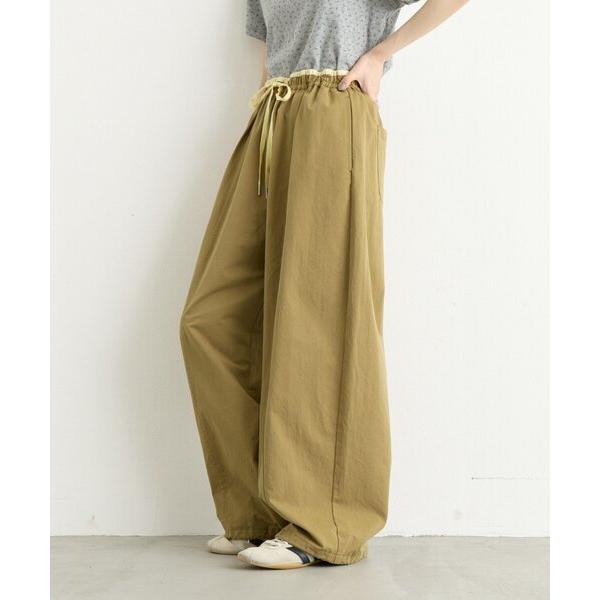 ワイドパンツ パンツ 「3サイズ展開/ウエスト配色」裾ドロストバレルイージーパンツ レディース