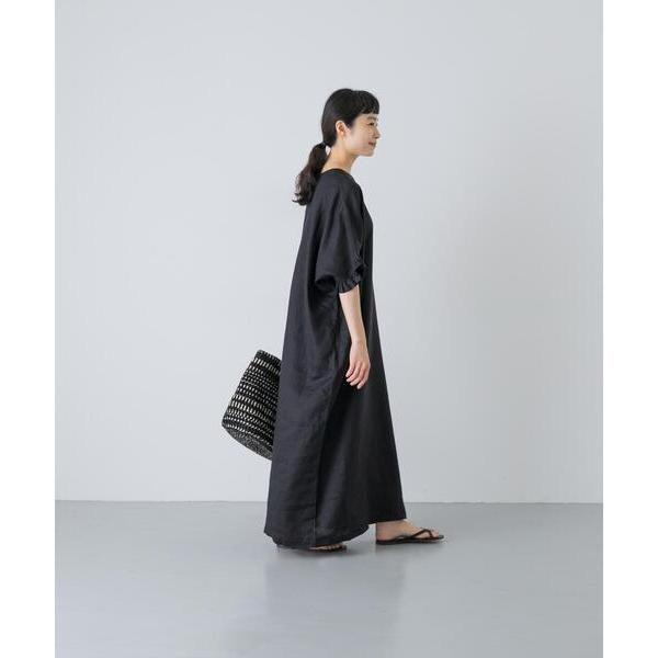 ワンピース 半袖 「2サイズ展開」リネンフリルスリーブワンピース