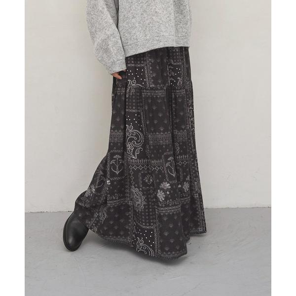 ロング スカート ペイズリーティアードスカート