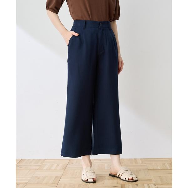 ワイドパンツ パンツ リネンミックスタックワイドパンツ「接触冷感・後ろウエストゴム」 レディース