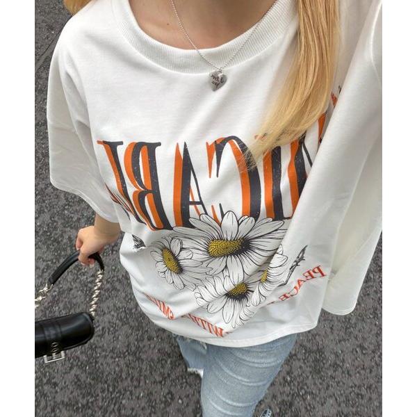 tシャツ 半袖 ちょうちょとお花のBigT レディース