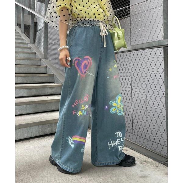 ワイドパンツ ジーンズ デニム デニムパンツ 「HELLO.SANFRANCISCO」カラフルペイントデニム レディース