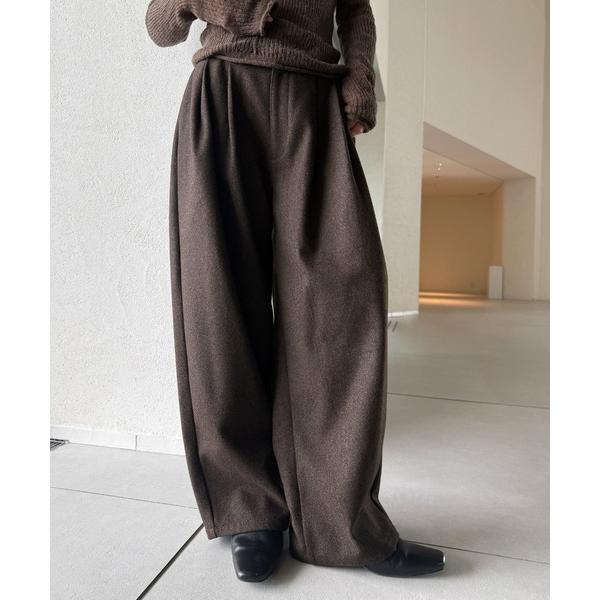 ワイドパンツ スラックス パンツ ウールライク２タックパンツ「セットアップ対応」「by SON」 レディース