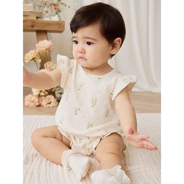 ベビー服 ロンパース フリルプレイスーツ Josepha Egret Small／オーガニックコットン