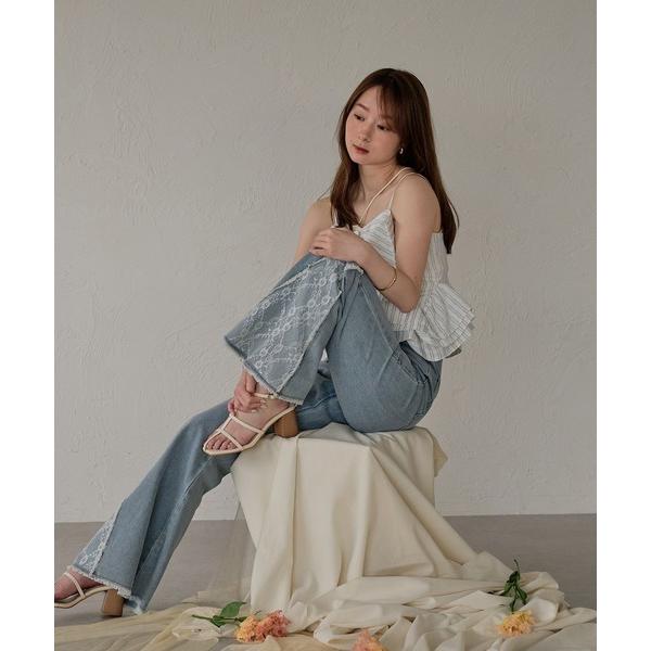 ジーンズ デニム デニムパンツ lace flare denim pants / レースフレアデニムパンツ レディース