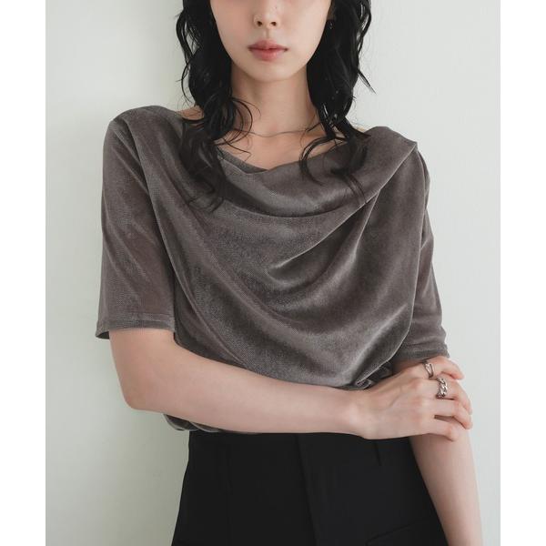 tシャツ シアーベロアドレープトップス レディース