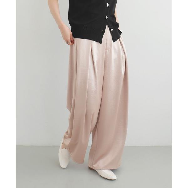 ワイドパンツ パンツ サテンタックワイドパンツ レディース