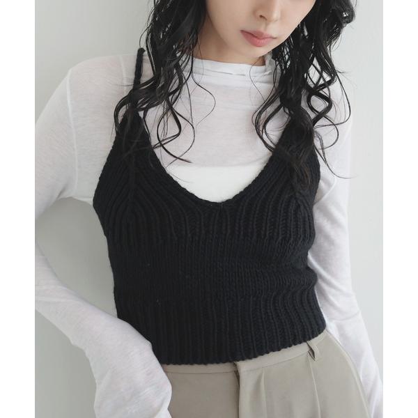 ベスト ジレ バックリボンリブニットビスチェ レディース
