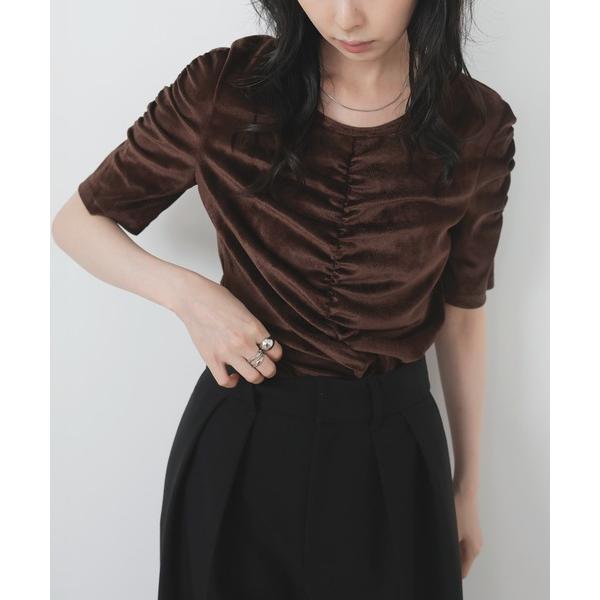 tシャツ シアーベロアシャーリングトップス レディース