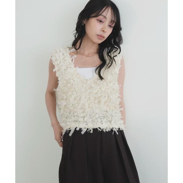 ベスト ジレ リボンフリンジベスト レディース