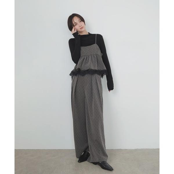 ワイドパンツ パンツ 「セットアップ対応」ドットタックワイドスラックス レディース