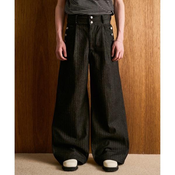 ワイドパンツ ジーンズ LACEUP SAILOR HERRINGBONE DENIM / レースアップセイラーヘリンボーンデニム メンズ レディース