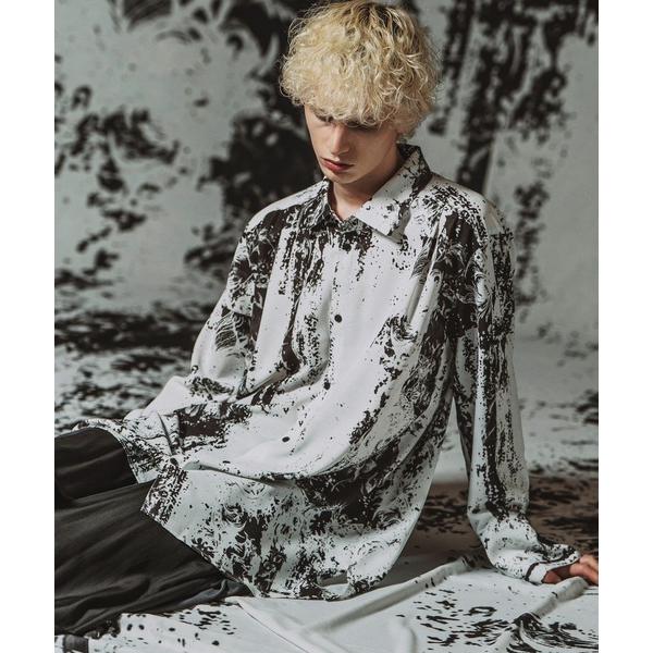 シャツ 「NO ID.」Abstracts Print Long Shirt / Abstractsプリントロングシャツ メンズ