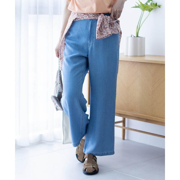 ワイドパンツ パンツ デニムストレートパンツ「接触冷感・後ろウエストゴム」 レディース
