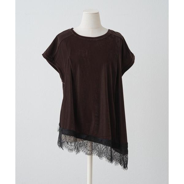 tシャツ 半袖 レースヘムシアーベロアTシャツ レディース