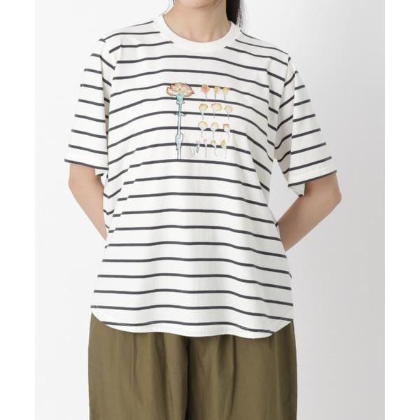 tシャツ 半袖 SUPER　HAKKA×藤田有紀　「重なりのきらめき」プリント＋刺繍フレアTシャツ レディース