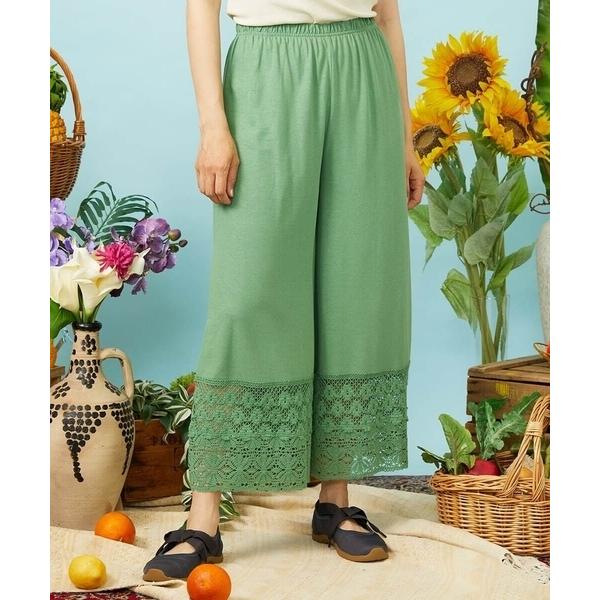 ワイドパンツ パンツ 「接触冷感」天竺フラワーレースペチコートパンツ レディース