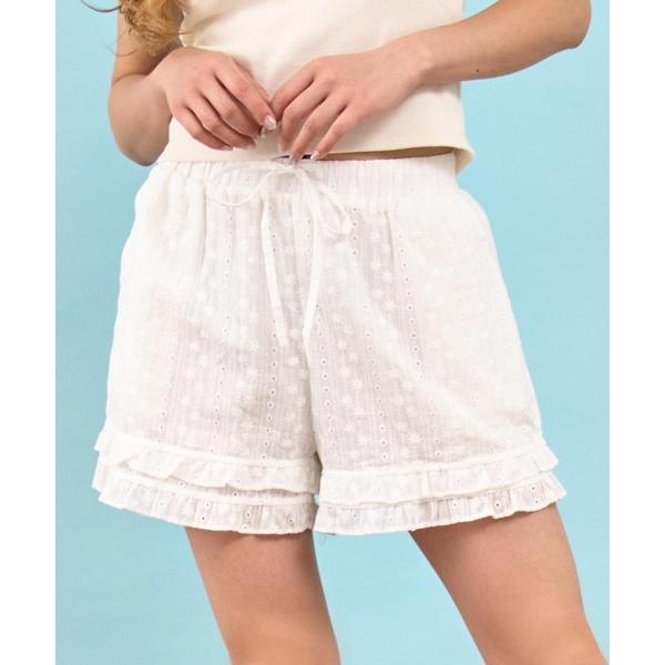 パンツ コットン レース フリル イージー ショート パンツ レディース
