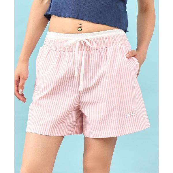 ワイドパンツ パンツ ダブル ウエスト ストライプ ショート パンツ レディース