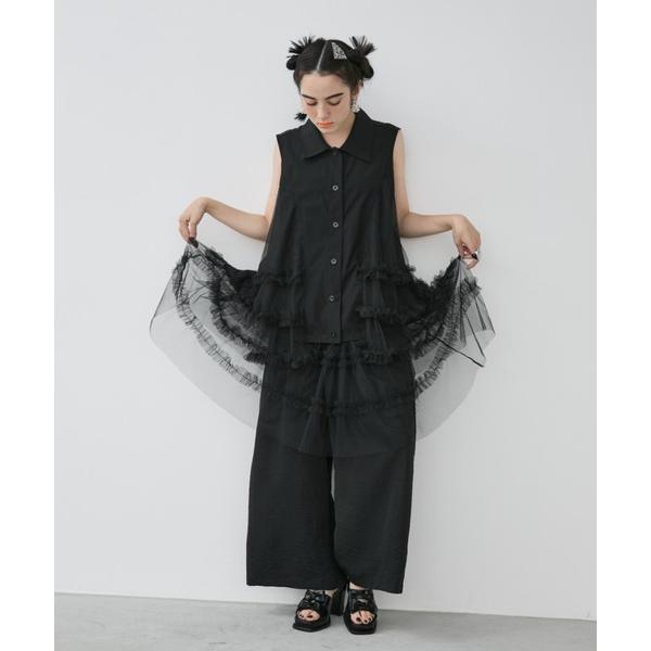 ワイドパンツ パンツ チュールデザインパンツ レディース
