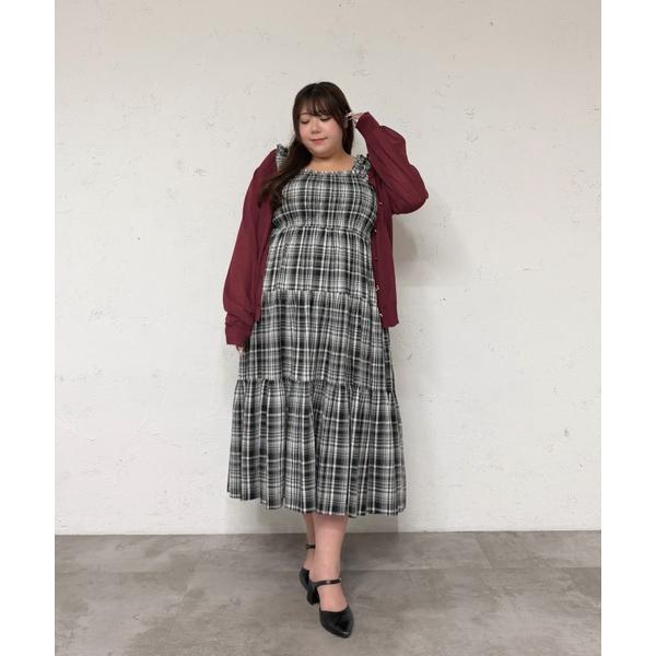 ワンピース 「Louiosy」「大きいサイズ」肩フリルティアードキャミワンピース