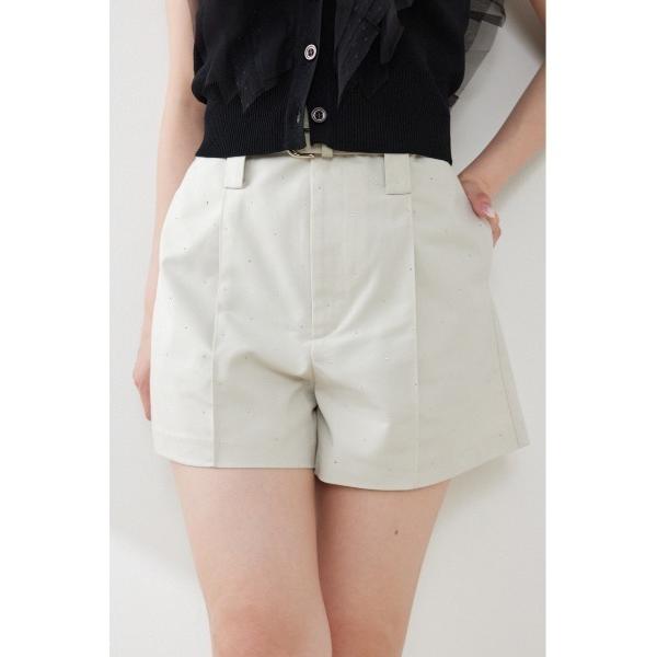 パンツ ベルト付きピンタックショートパンツ　夏服　秋服 レディース