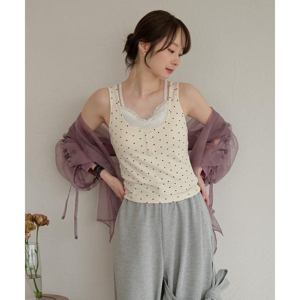 カップ付き キャミソール lace layered tank top / レースレイヤードカップ付きタンクトップ