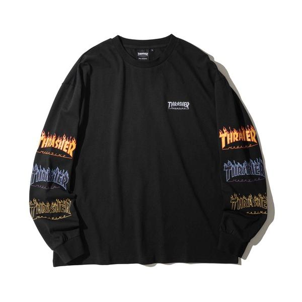 tシャツ 「THRASHER / スラッシャー」ワンポイント刺繍 袖ロゴプリント クルーネックロングスリーブTシャツ メンズ レディース